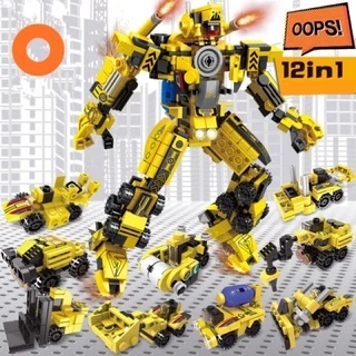 Bộ xếp hình Legoo Mingdi D018 robot 12 in 1 , l.ego xe công trình , xếp hình xe máy xúc , máy ủi