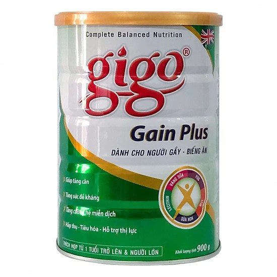 Sữa gigo Gain Plus hộp 900g dành cho người gầy, biếng ăn tăng cân