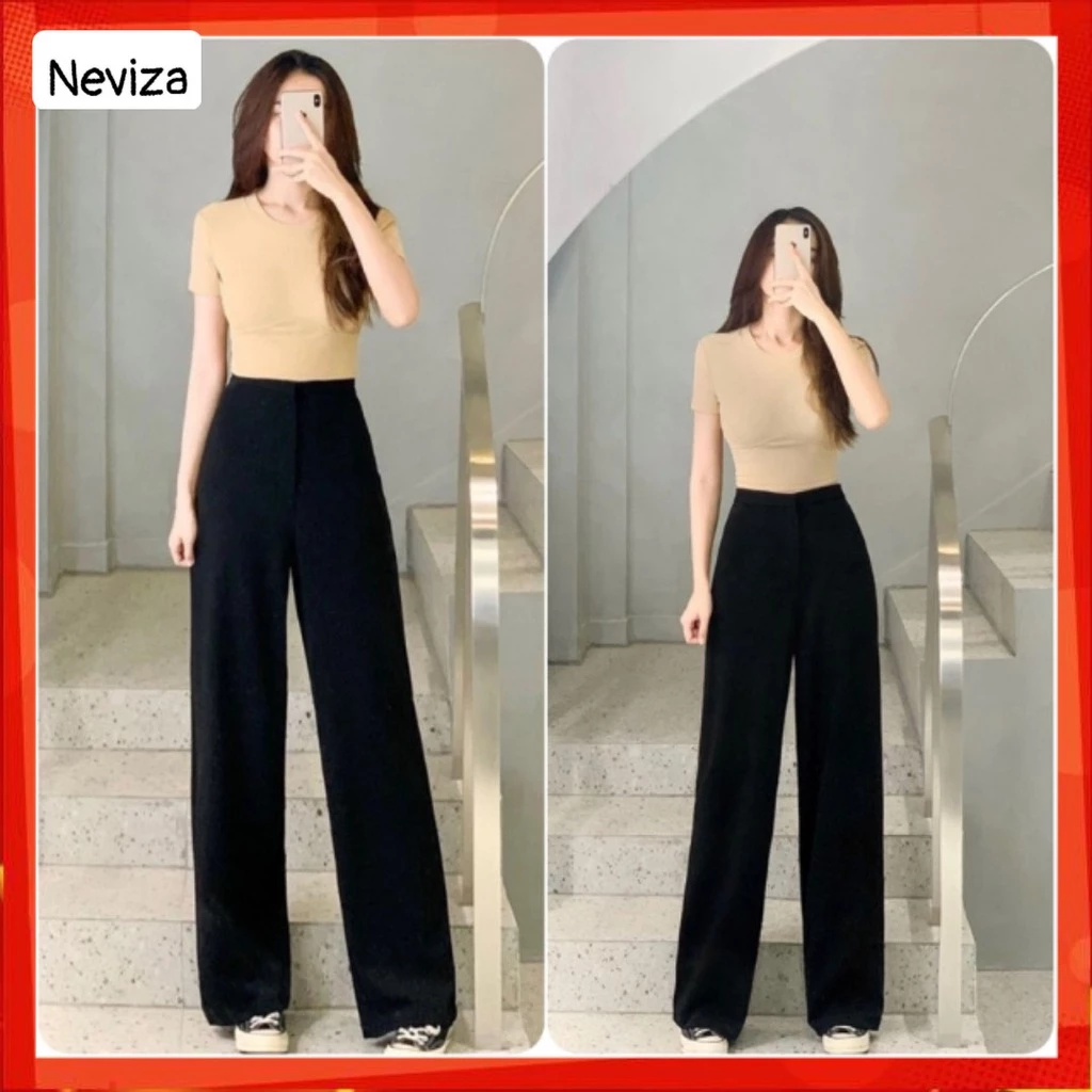 Quần nữ Ống Rộng Lưng Cao - Quần Ống Suông Cạp Cao chất tuyết mưa Phong Cách Trẻ Trung Năng Động QN609