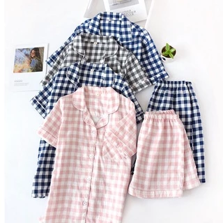 Bộ Ngủ Nam Nữ Mặc Nhà Họa Tiết Caro Chất Cotton Mát - Pyjama Siêu Đẹp Cho Các Cặp Đôi -qùa Cưới ý Nghĩa