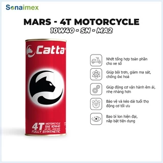 Lon Nhớt Xe Số CATTA MARS, SAE 10W40, API SN, JASO MA2, Fully Synthetic - Nhớt Xe Máy Tổng Hợp Toàn Phần 1L, Nhớt Màu Đỏ