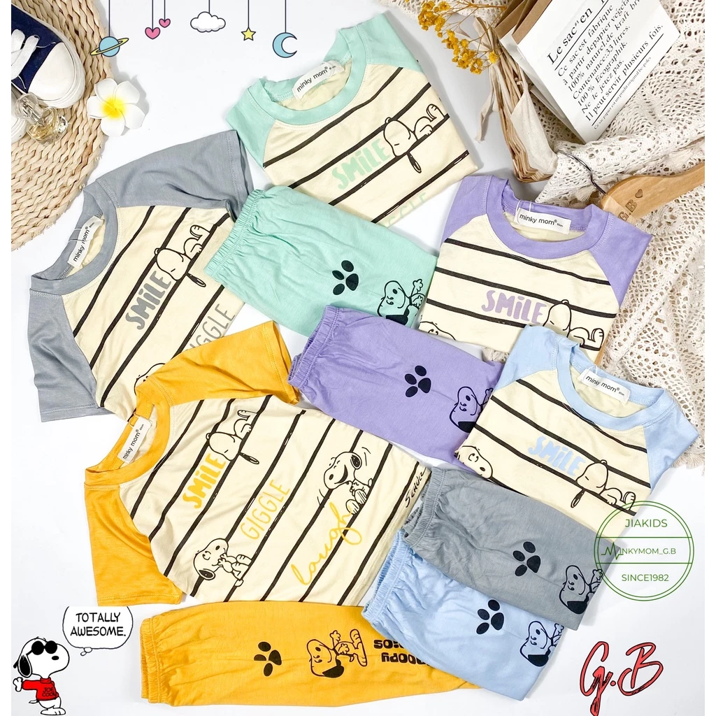 Bộ Ngắn Tay, Quần Dài THUN LẠNH MINKYMOM Áo In Sọc Snoop Cho Bé TN-IN66