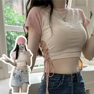 Áo Croptop Tay Ngắn Hở Vai Màu Hồng Thời Trang Quyến Rũ Cho Nữ