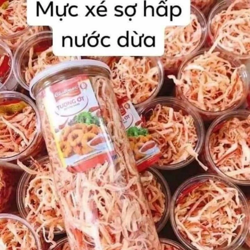 Mực xé sợi hấp nước dừa, mực sốt tomyum, mực xé sợi 250g