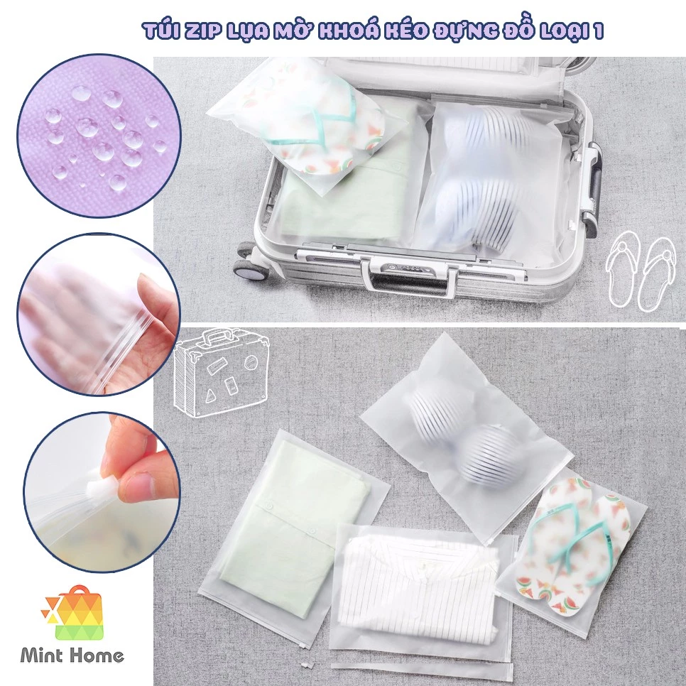 Túi zip lụa mờ đựng mỹ phẩm, đồ trang điểm cá nhân, makeup, giày dép, quần áo, đồ lót, phụ kiện, du lịch đa năng