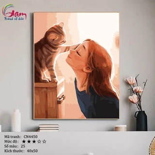 Tranh tô màu theo số Gam cô gái yêu mèo CN4450 40x50cm đã căng khung