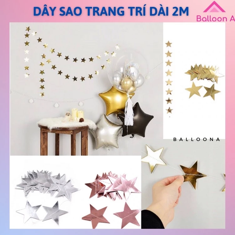 Dây garland, dây ngôi sao ánh kim trang trí sinh nhật, thôi nôi, trang trí đầy tháng party dài 2m