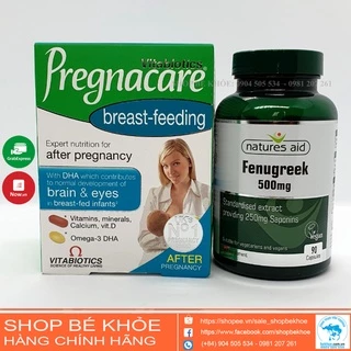 Combo Vitamin sau sinh Pregnacare breast feeding và cỏ Cà ri lợi sữa Fenugreek