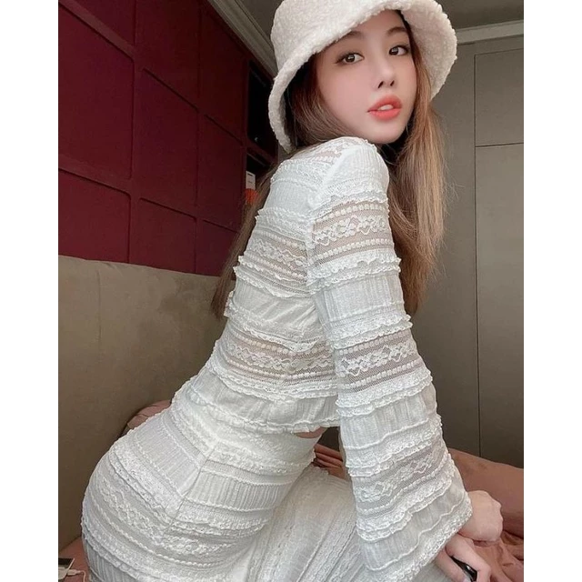 💋💋Sét áo croptop ren mix cv dáng dài tiểu thư💢💢