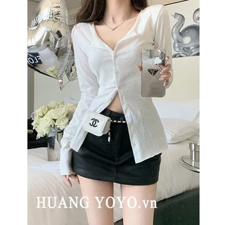 HUANG YOYO Áo Sơ Mi Tay Dài Ôm Eo Chống Nắng Thời Trang Hàn Quốc Cho Nữ