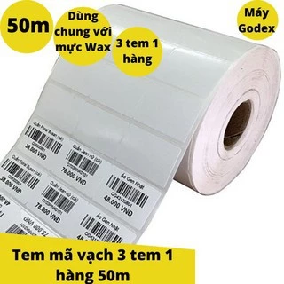 Giấy decal in tem mã vạch 35mm x 22mm x 50m, 3 tem ngang khổ 110 x 22mm