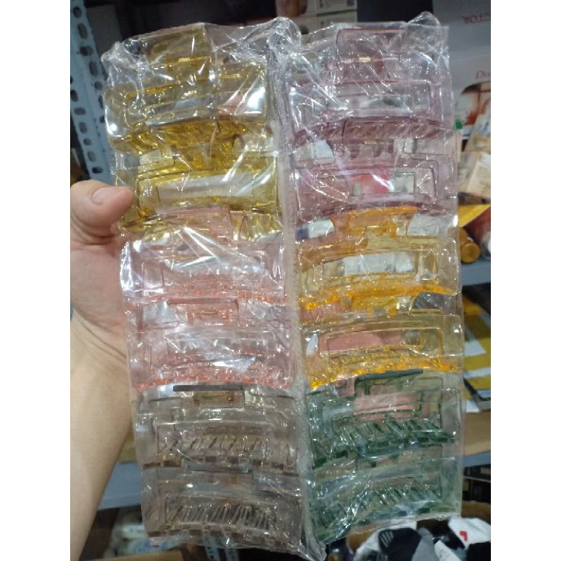 Bán sỉ 12 Kẹp tóc nhựa acrylic trong suốt hình chữ nhật xinh xắn thời trang phong cách Hàn Quốc