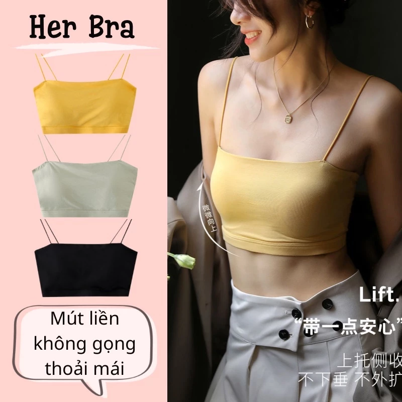 Áo bra 2 dây nữ có mút ngực liền nâng ngực không gọng đệm mỏng thoáng khí mềm mại BRA01