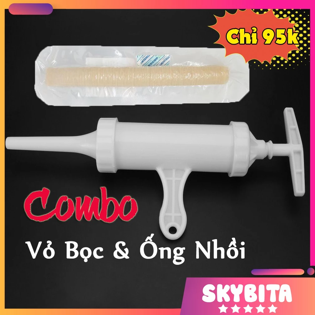 COMBO Bộ ống nhồi xúc xích + vỏ bọc xúc xích collagen viscofan, máy nhồi xúc xích, lạp xưởng nhanh gọn
