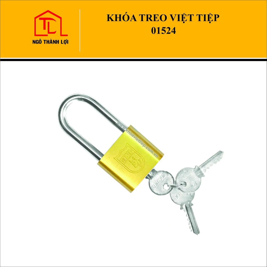 Khóa treo Việt Tiệp bấm càng dài đồng vàng 01524 - 5P / 01624 - 6P có bán tại Ngô Thành Lợi