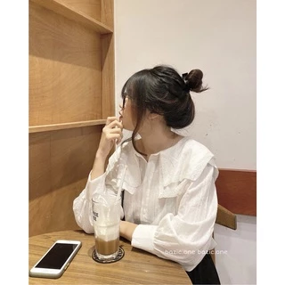 [Ảnh thật] Áo sơ mi dáng babydoll cổ ren bèo 2 lớp ulzzang