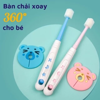 Bàn chải đánh răng siêu mềm cho bé xoay 360 độ, Bàn chải cầm tay cho trẻ từ 1 tuổi có vách ngăn an toàn