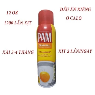 Dầu ăn kiêng dạng xịt Pam 12 oz =1200 lần xịt (date T2/25) chính hãng Mỹ ăn kiêng,giảm cân,eatclean/keto