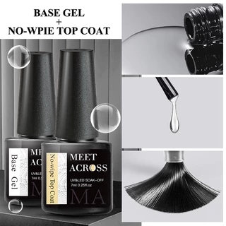 MEET ACROSS Base Top Coat Nail Gel Ba Lan Trong Suốt Ngâm Tắt Móng Tay Nghệ Thuật UV Gel Varnish 7ml