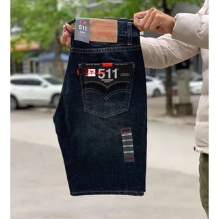 quần jean short nam le511 màu xanh rêu ống rộng dài qua gối hàng vnxk