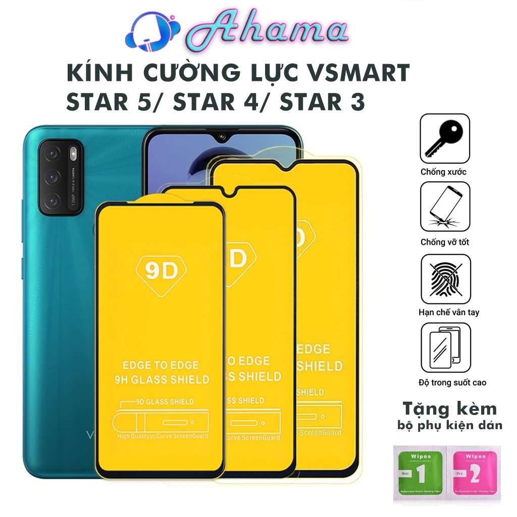 Kính cường lực vsmart Star 5 Star 4 Star 3 Full màn độ bền cao chống trầy xước rơi vỡ tặng kèm khăn lau màn hình