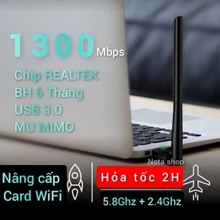 [Hỏa Tốc] Bộ thu wifi USB 5G 1300 Mbps + râu dài hút wifi xa kích wifi cho PC máy tính có bluetooth 5.0