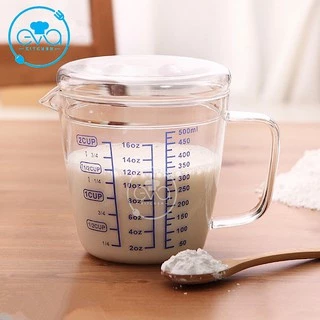 Ly Thuỷ Tinh Chia Vạch Đo Lường Chia Ml Đo Lường 500 Ml Kèm Nắp Thuỷ Tinh