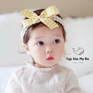 Băng đô/turban ren đính nơ vải hoa văn vintage xinh xắn cho bé phong Hàn Quốc mềm mại, co giãn tốt