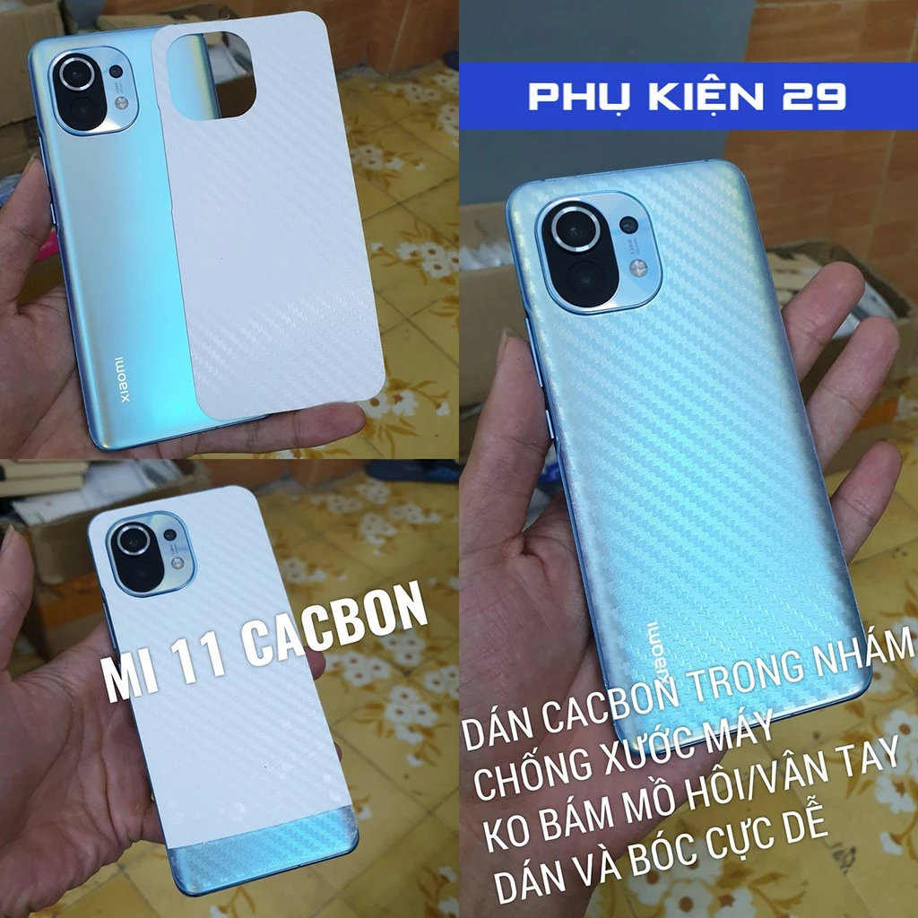 [Xiaomi Mi 11/ 11 Pro/ 11 Lite/ 11 Ultra] Combo dán lưng 3D chống xước vân Cacbon, dán kính camera