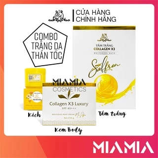 Combo Kem Body Collagen X3 Luxury + Tắm Trắng Mix Saffron + Kích Trắng Da Toàn Thân X3 chính hãng