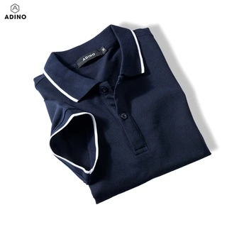 Áo thun polo nữ xanh đen phối viền ADINO vải cotton polyester dáng công sở slimfit hơi ôm trẻ trung APN02