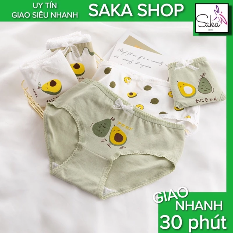 Quần lót nữ cotton hình trái bơ nhiều hoa văn