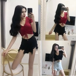 Áo Croptop Cổ Tim Rút Dây Ngực Tay Ngắn Sang Chảnh - AN05