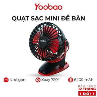 [Mẫu 2024 - Cổng sạc Type C BH 1 năm] Quạt mini để bàn tích điện Yoobao 6400mAh chân kẹp, xoay góc 720 độ, Pin 32 tiếng