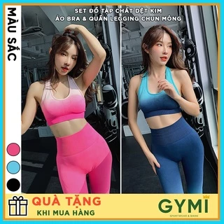 Set bộ đồ tập gym yoga nữ GYMI SET09 gồm áo bra thể thao và quần legging cạp cao chun mông chất dệt co giãn