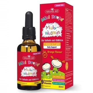 Vitamin tổng hợp cho bé biếng ăn Multi Vitamin Drop Natures Aid 50ml, cho bé từ 3 tháng tuổi (Mini Drops)