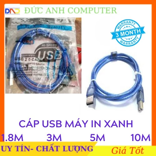<FULL VAT> Cáp máy in 1M5/ 3M/ 5M/ 10M cổng USB 2.0 loại tốt (màu xanh) CHỐNG NHIỄU - Bảo hành 3 tháng 1 đổi 1