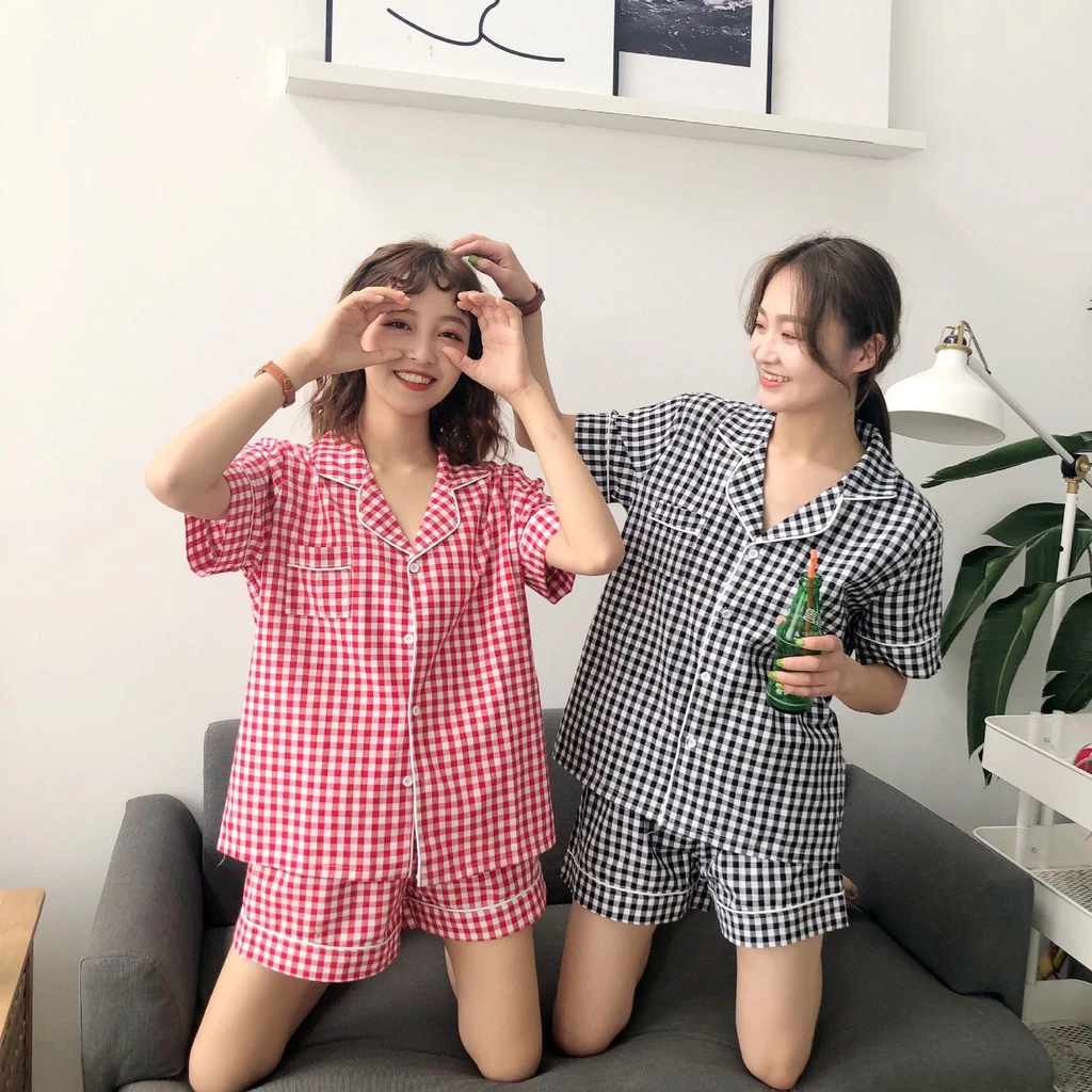 Bộ ngủ pijama caro loại đẹp dáng cộc