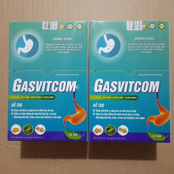 Gói uống GASVITCOM làm giảm triệu chứng viêm loét dạ dày, tá tràng và trào ngược