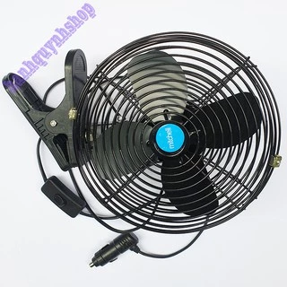 Quạt Kẹp Lồng Sắt Cánh Sắt 22Cm Màu Đen 12V Hoặc 24V Kẹp Trên Ô Tô Xe Hơi, Xe Tải