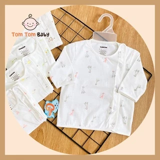 Áo sơ sinh cotton cao cấp CUNCON | Mẫu Tay Dài Họa Tiết Cài Lệch | Size 1,2,3 cho bé sơ sinh - 9kg