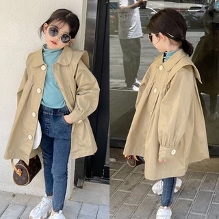 Áo khoác kaki tay dài cổ búp bê phối ren màu sắc ngọt ngào thời trang thu đông cho bé gái 12 tháng - 5 tuổi