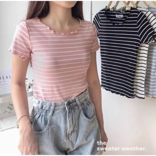 Áo tăm kẻ croptop ( ảnh thật )