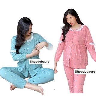 Bộ bầu và sau sinh mùa DÀI TAY chất cotton, vén ngực cho bé bú cực kì tiện lợi