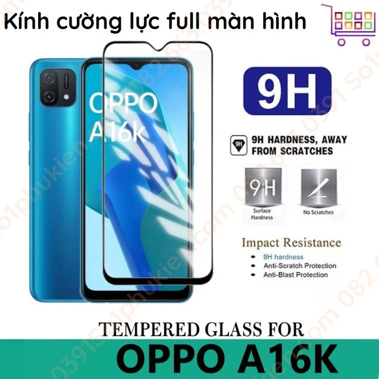 Kính cường lực Oppo a16 oppo a16k full màn hình, chuẩn full keo