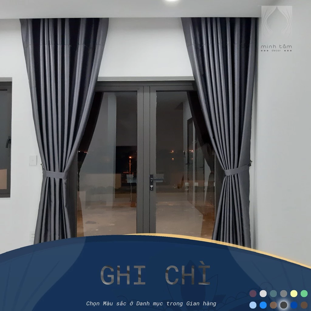 ( Rèm lỗ khoen ) Rèm cửa sổ Minh Tâm cản nắng , cách nhiệt, kiểu dáng ore - Màu ghi chì