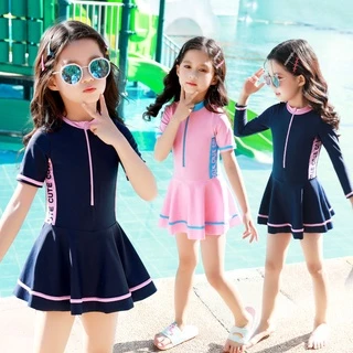[Hàng có sẵn] Đồ bơi bé gái Bộ đồ bơi một mảnh chống nắng dài tay dành cho trẻ em Đồ bơi trẻ em cỡ lớn Công chúa Hàn Quốc Sw