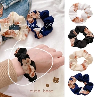 Dây cột tóc vải Scrunchies Hàn Quốc họa tiết gấu xinh xắn cho nữ