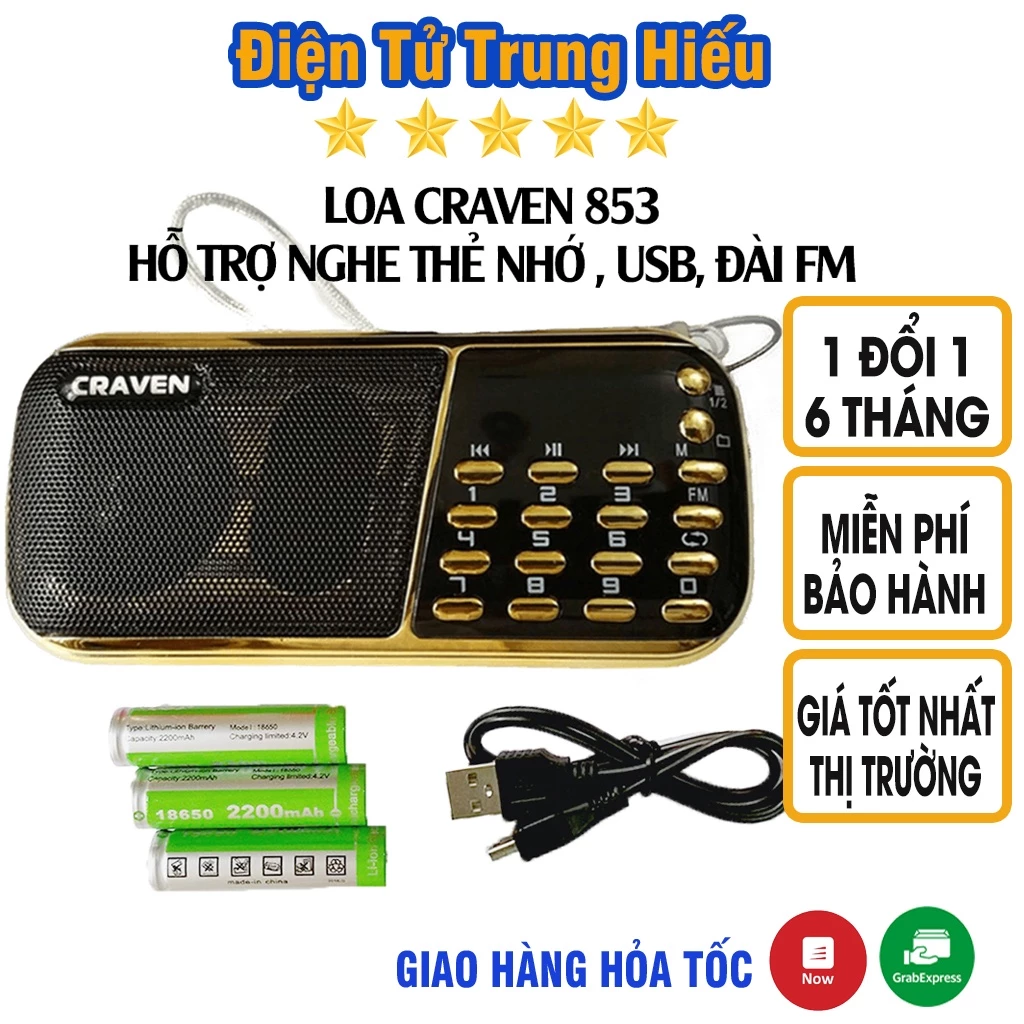 Combo Loa Đài Craven nghe thẻ nhớ, USB, FM, Máy nghe nhạc mini Tắm Ngôn Ngữ, Caraven CR 853/836s