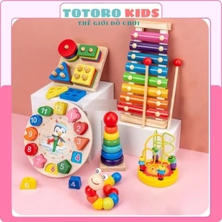 Bộ đồ chơi bằng gỗ giáo dục trẻ em phát triển trí tuệ thông minh montessori combo 6 món cho bé gái trai giá rẻ